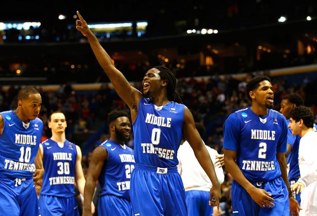Middle Tennessee celebrates after upsetting Michigan State in March Madness in 2016