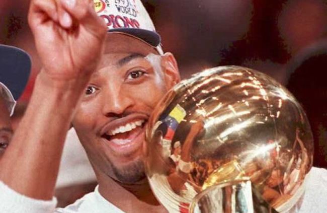 Robert Horry celebrates after Rockets won NBA title in 1995
