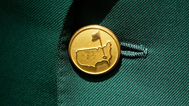 The Masters logo on the button of a green jacket