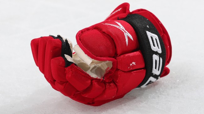 NHL hockey glove on ice